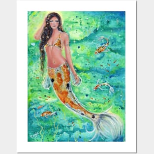 Blossom mermaid with koi art by Renee Lavoie Posters and Art